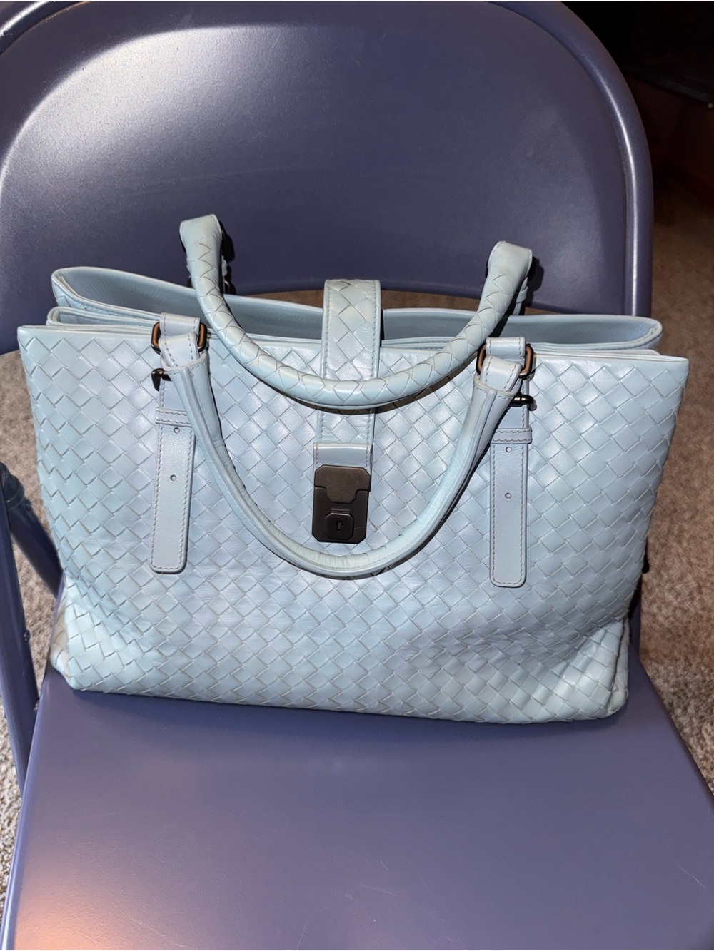 Bottega Veneta Intrecciato Large Roma.  Light Blue Color
